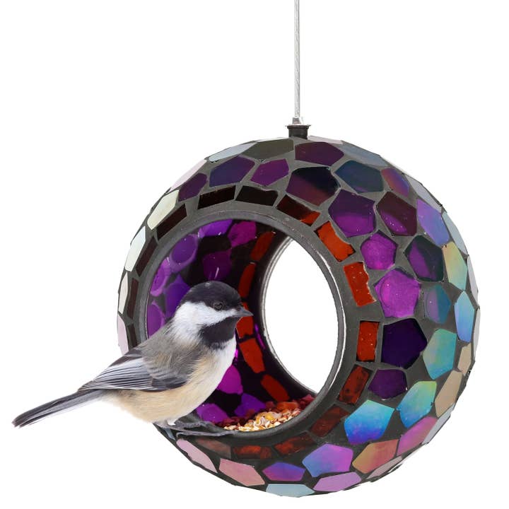 Sunnydaze Decor - Wholesale Bird Feeder - Round Mosaic Fly-Through Hanging Bird Feeder - 6 in - Purple13