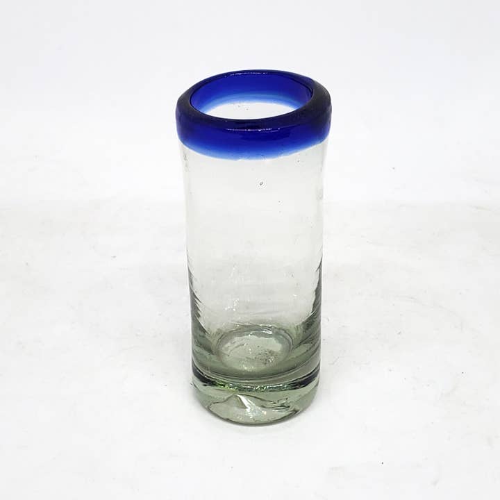 MexHandcraft - Wholesale Shot Glass - Mexican Recycled Cobalt Blue Rim 2 oz Tequila Shot Glasses