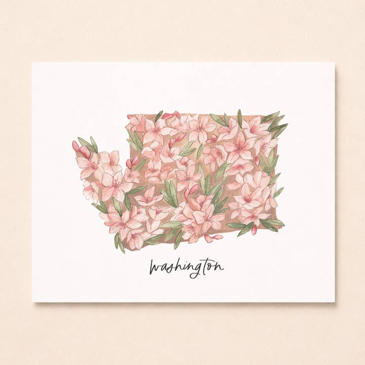 Washington State Flower Pacific Coast Rhododendron | Watercolor Art Print for wholesale by Coley Kuyper Art