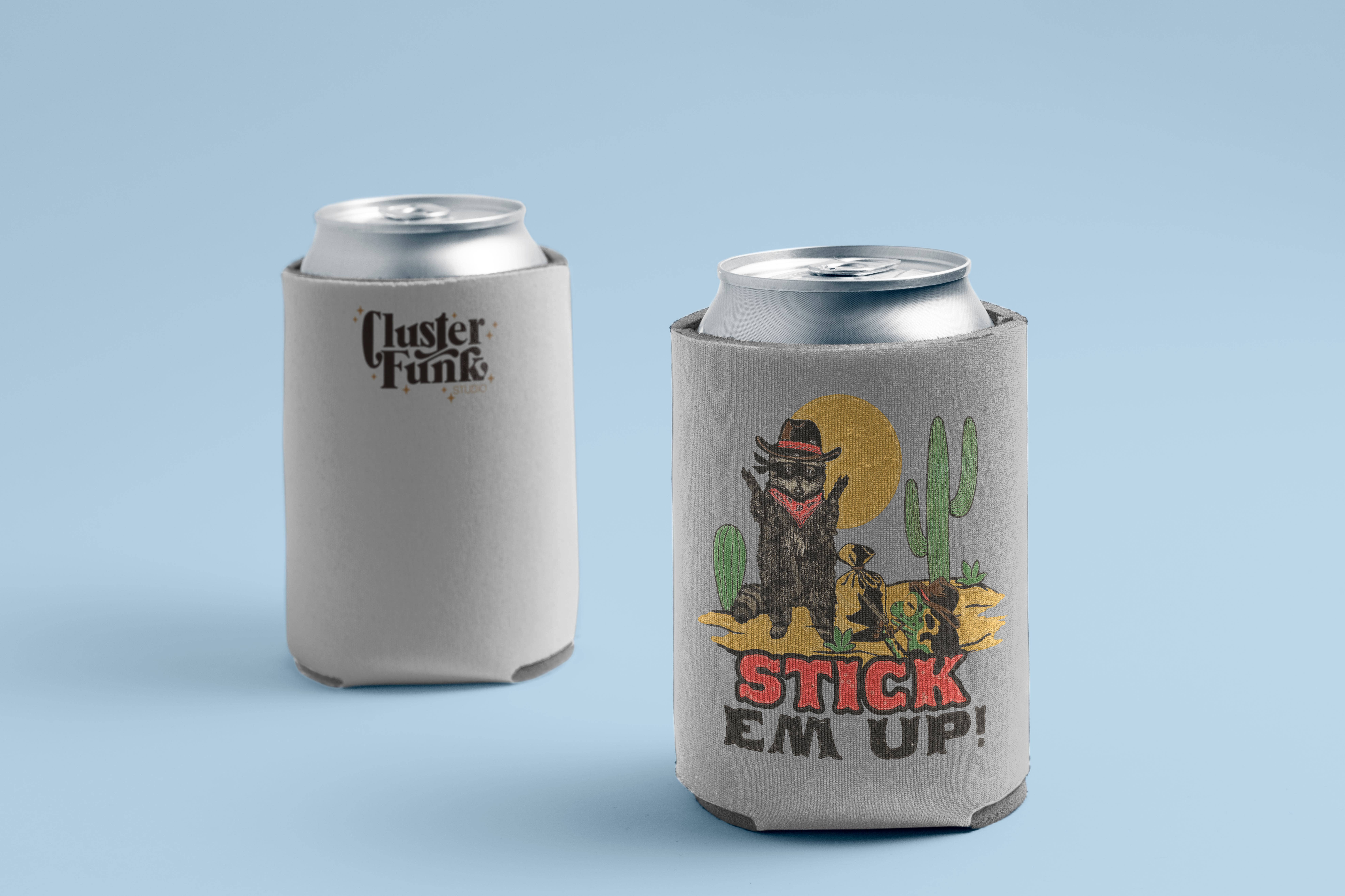 Cluster Funk Studio - Wholesale Drink Huggers & Koozies - Raccoon Cowboy Koozie3