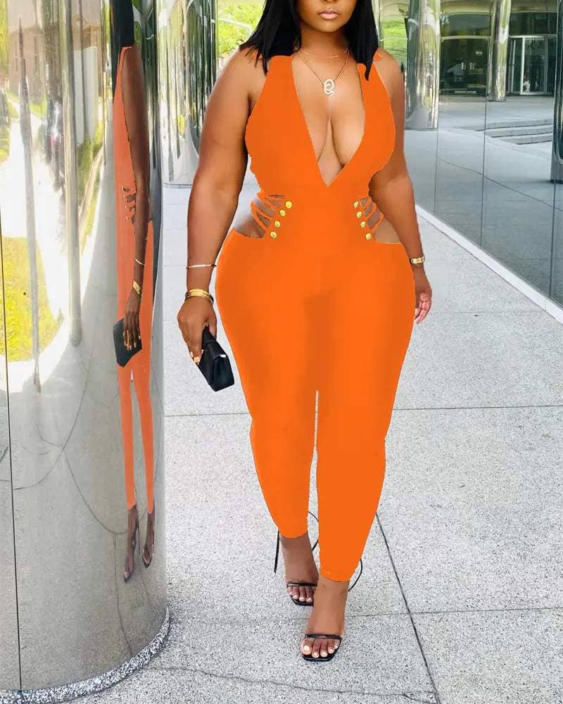 Fashion Combination - Wholesale Jumpsuit - Women's - plunging halter backless cutout skinny jumpsuit11
