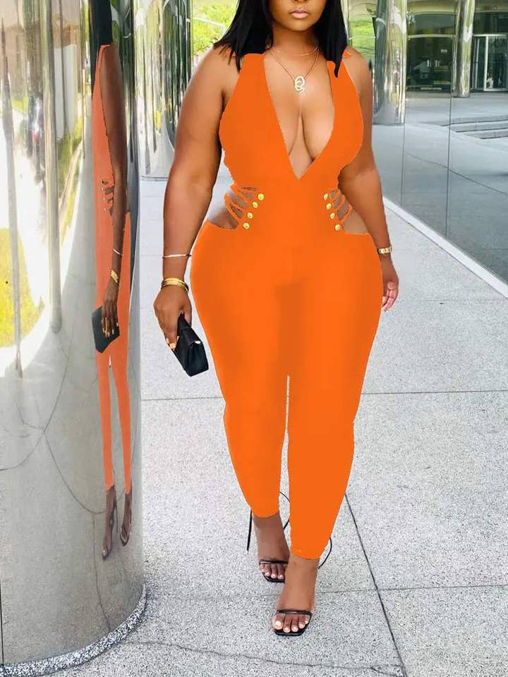 Fashion Combination - Wholesale Jumpsuit - Women's - plunging halter backless cutout skinny jumpsuit11