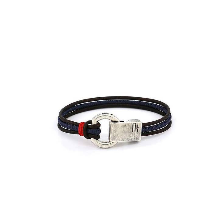 Men's Bracelet | Ribeira Silver - leather, blue & red for wholesale by Être - Bracelets & Accessories