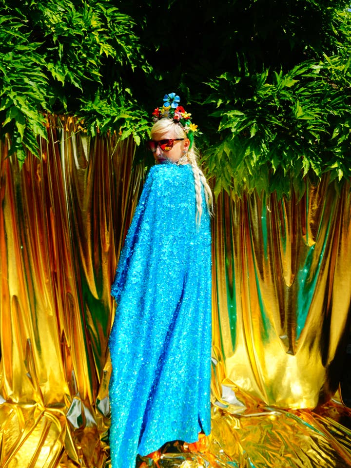 Fumbalinas - Vente Caftan – femme - Robe Caftan Maxi en Sequins Holographiques Turquoise / Kimono Robe18