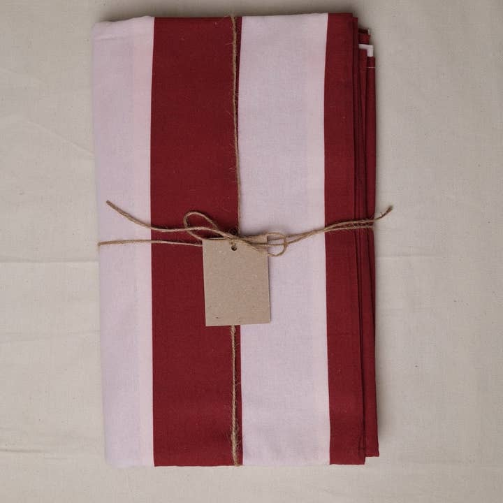 Merlot and Pink Hue Stripe Tablecloth for wholesale by Twizzell