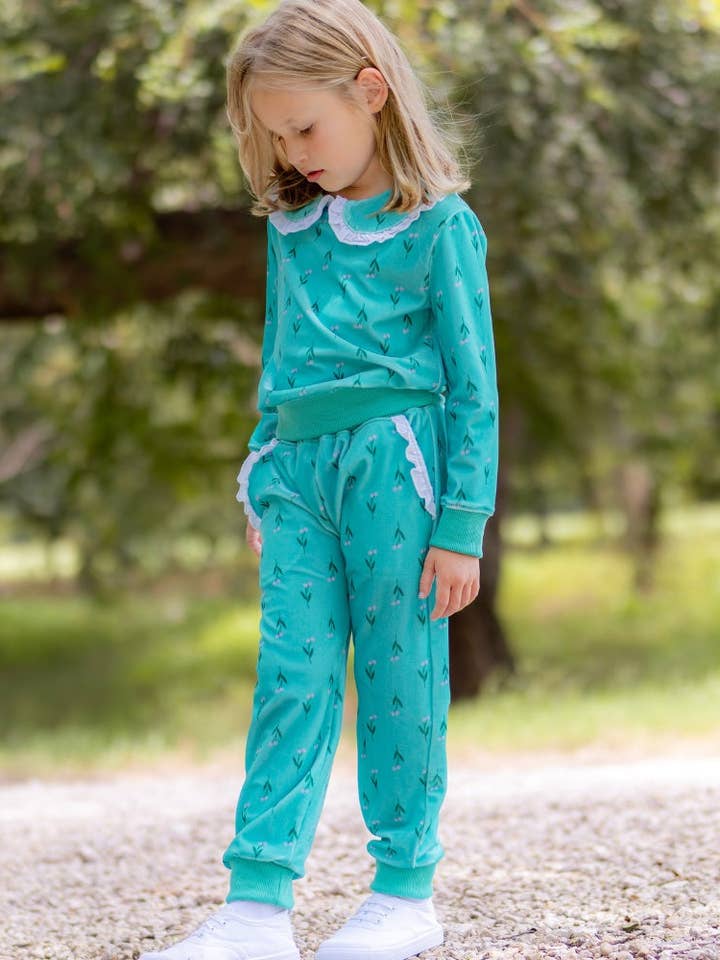 Paisley Velour Ruffle Pant Set - Orchard Prep for wholesale by Sugar Bee Clothing