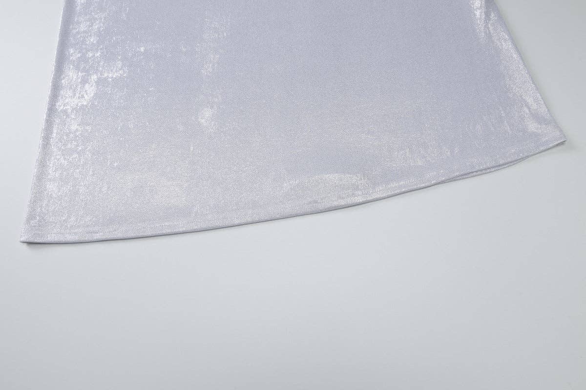 Argent Robe Maxi Fendue Froncée Nouvelle Déesse Sultry 2025 en vente sur Faire10