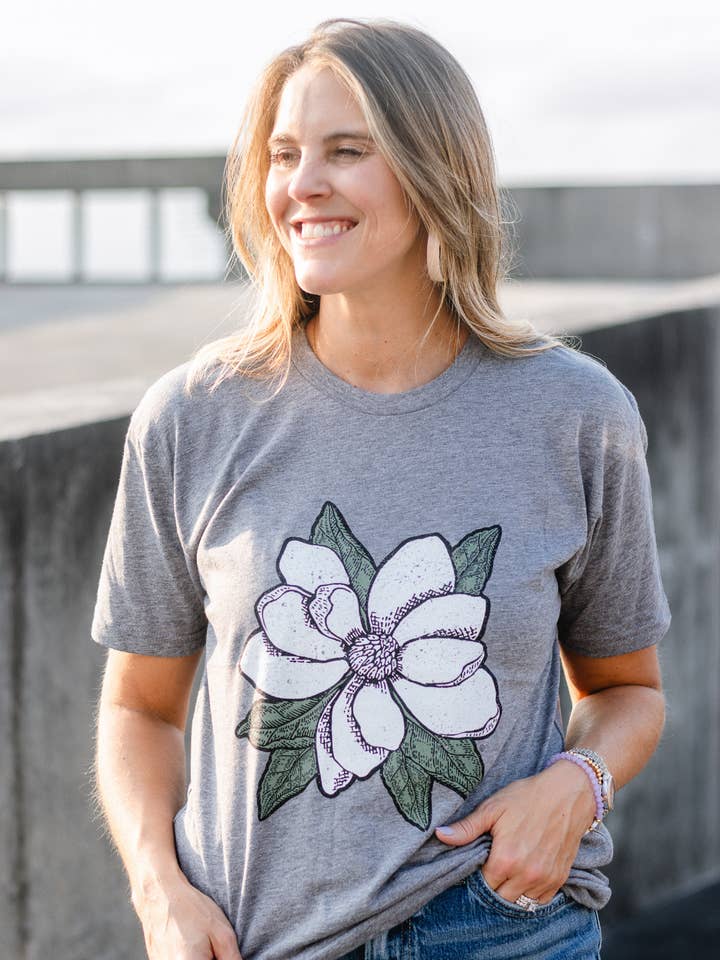 Heather Grey Magnolia T-Shirt for wholesale on Faire