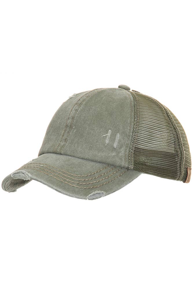 Hana - Wholesale Ponytail Cap - Women's - CC Distressed Ponytail Messy Bun Cap6