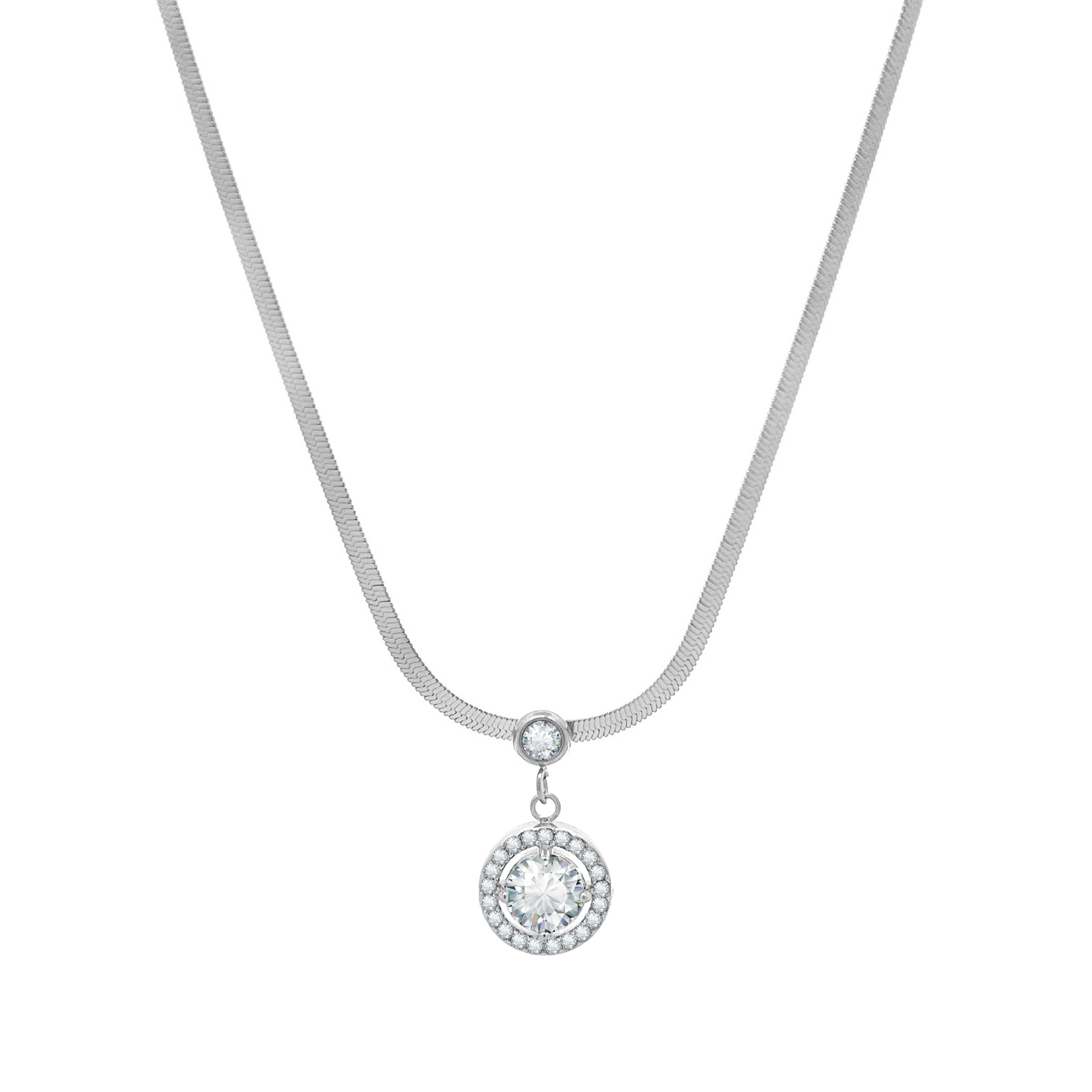 AMORINO SRL – Großhandel Kette mit Anhänger/Charm – Schlangen-Halskette mit rundem Zirkonia – JN2360F67 Silber1