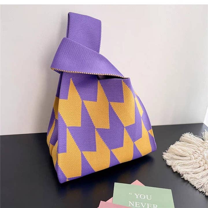 Mala de mão de pulso em malha de malha macia com contraste geométrico por atacado de FurDecoration