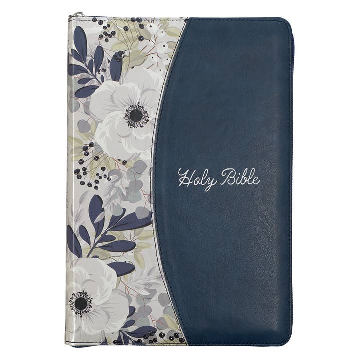 Blue Pearlized Floral Faux Leather King James Bible - Adult for wholesale by Christian Art Gifts