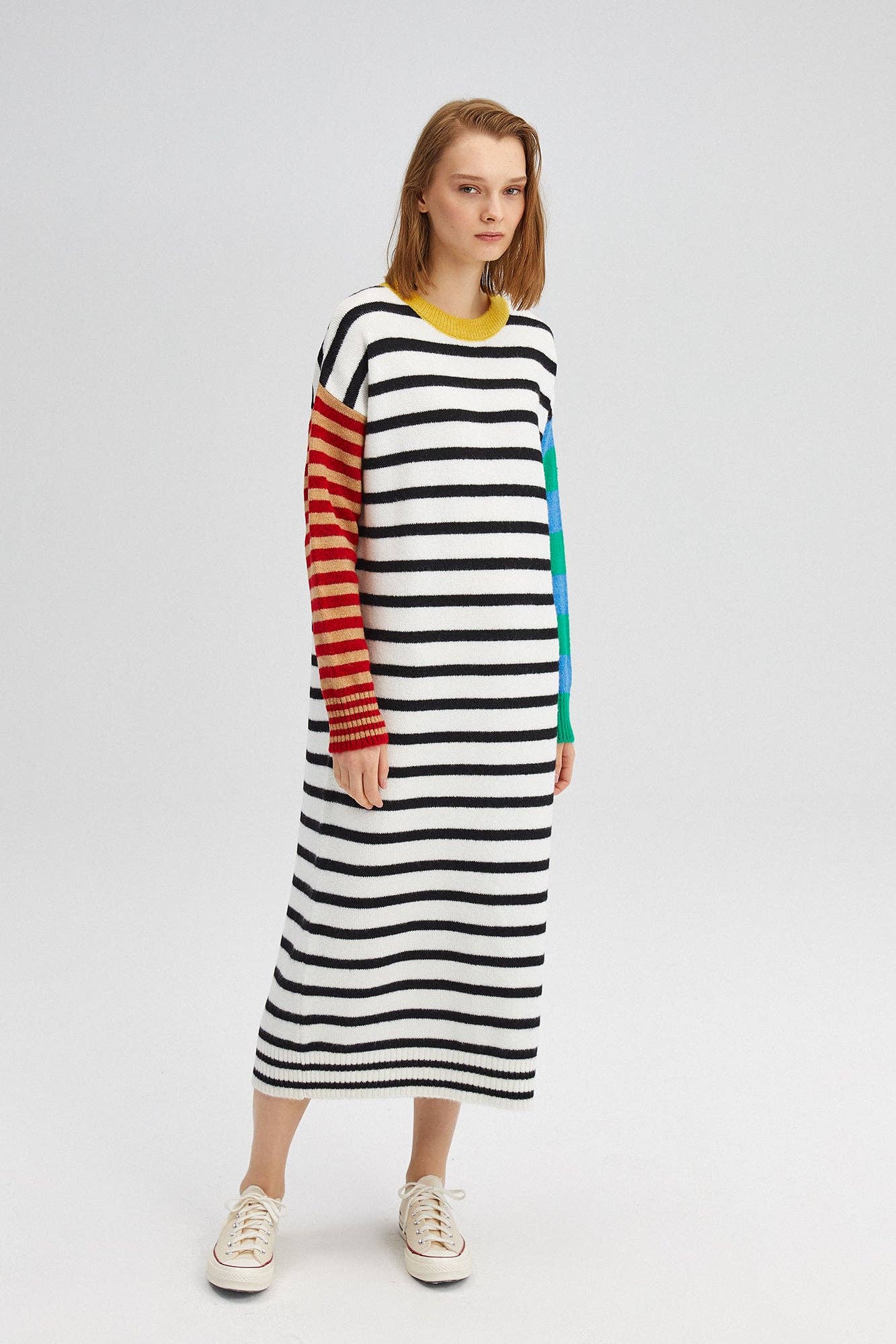 Ecru Colorblock Striped Knit Sweater Dress  for wholesale on Faire0