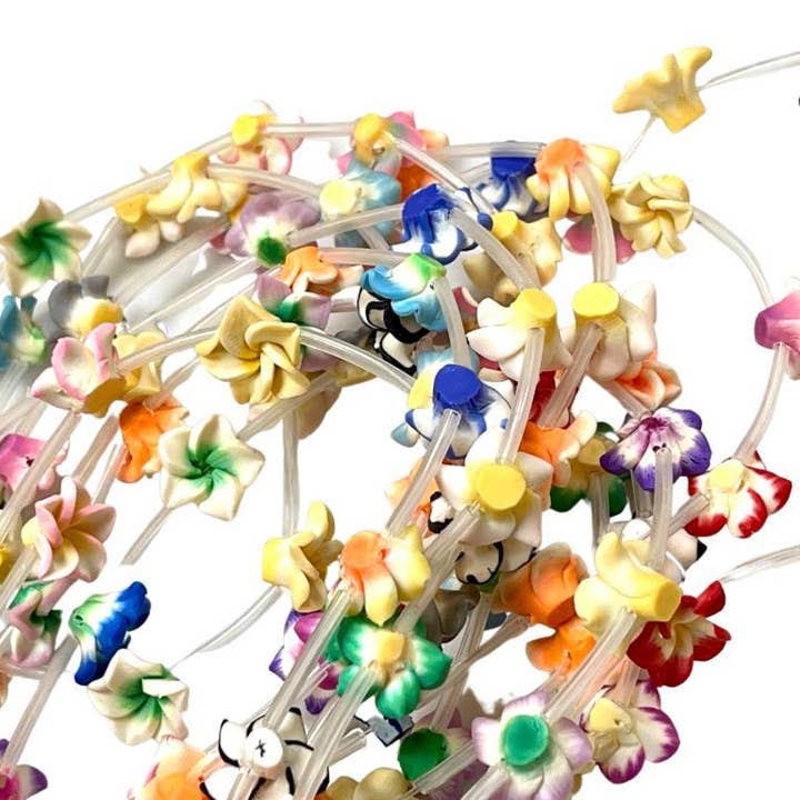 TRIVENI USA INC - Wholesale Beads - Colorful Plumeria Flower polymer clay beads Strand 15" Long5