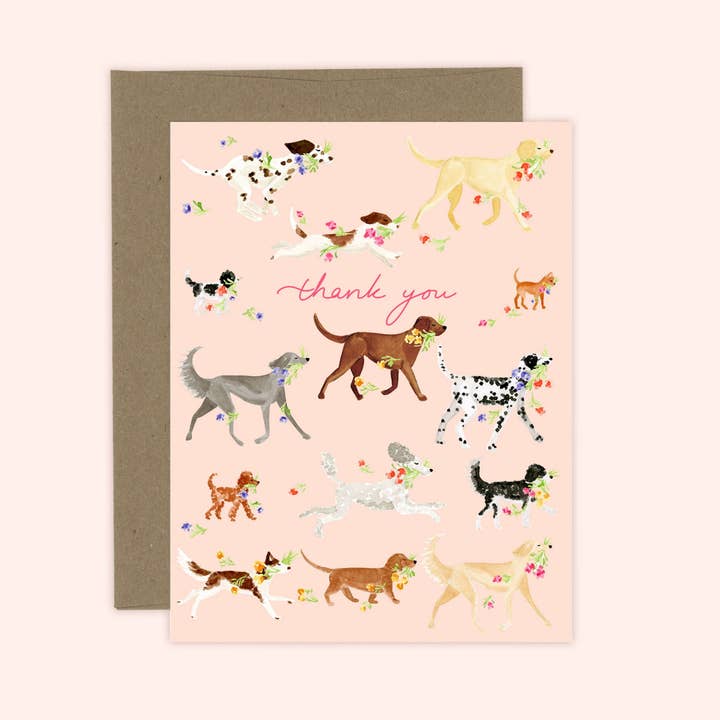 Thank you Dog Florals Card for wholesale by Almeida Illustrations