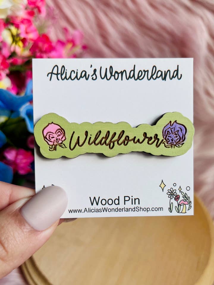 Wildflower Mini Wood Pin or Magnet| Wonderland Pins for wholesale by Alicia's Wonderland