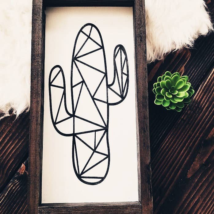 Modern Geometric White & Black Cacti- Wooden Frame for wholesale by Emroseave