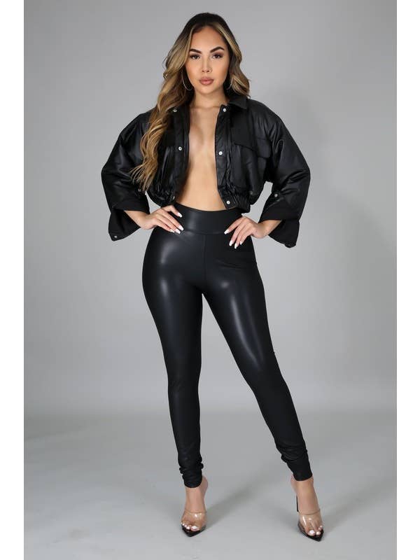 Nero Giacca corta in pelle sintetica in vendita all'ingrosso su Faire1