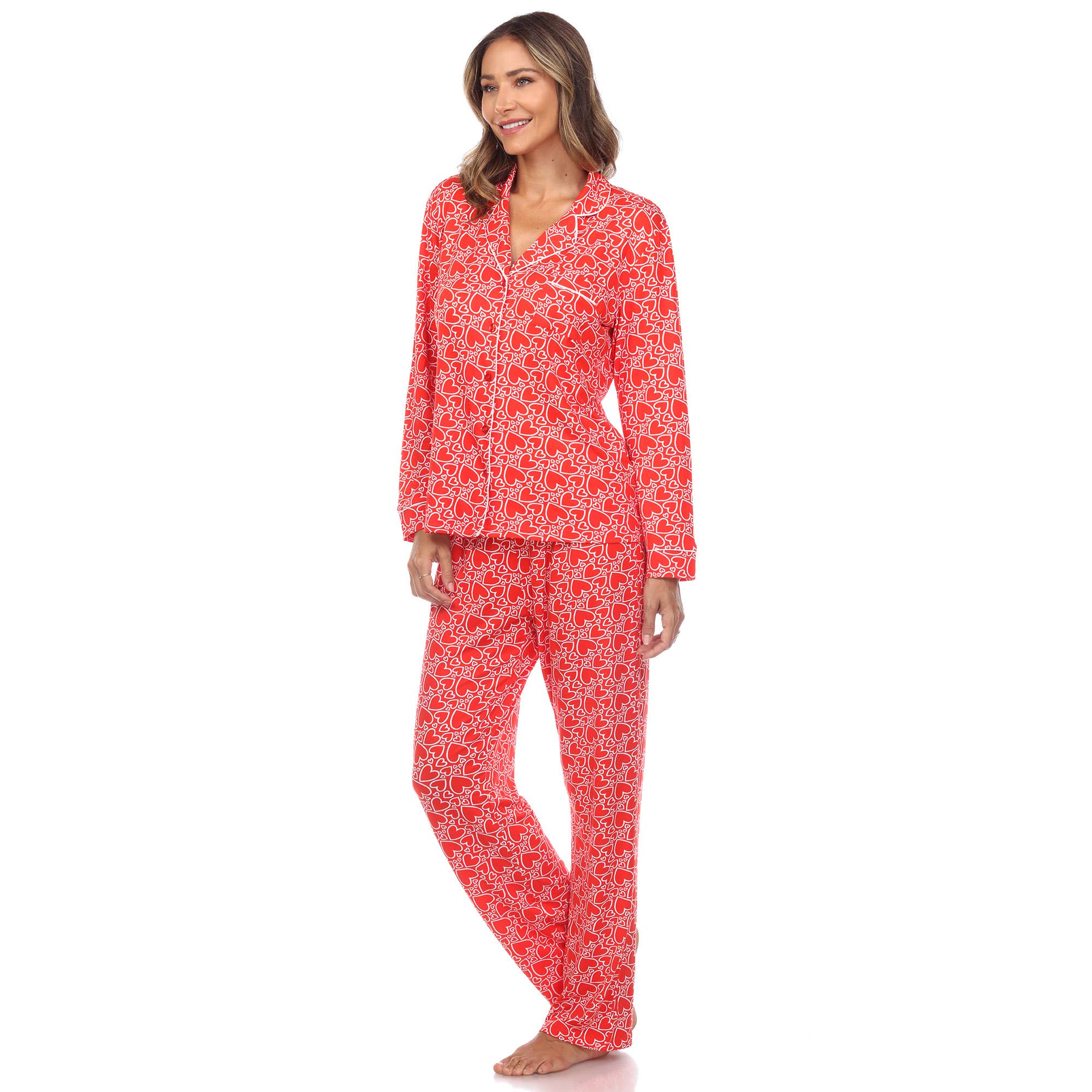 WHITE MARK - Wholesale Pyjamaset - Dames - Pyjamaset met lange mouwen en hartprint voor dames13