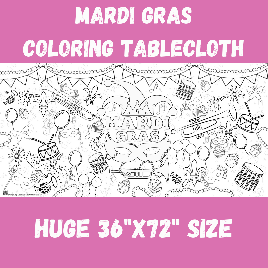 Creative Crayons Workshop - Wholesale Coloring Book - Kids & Baby - Mardi Gras Coloring Tablecloth | New Orleans Party Decor2