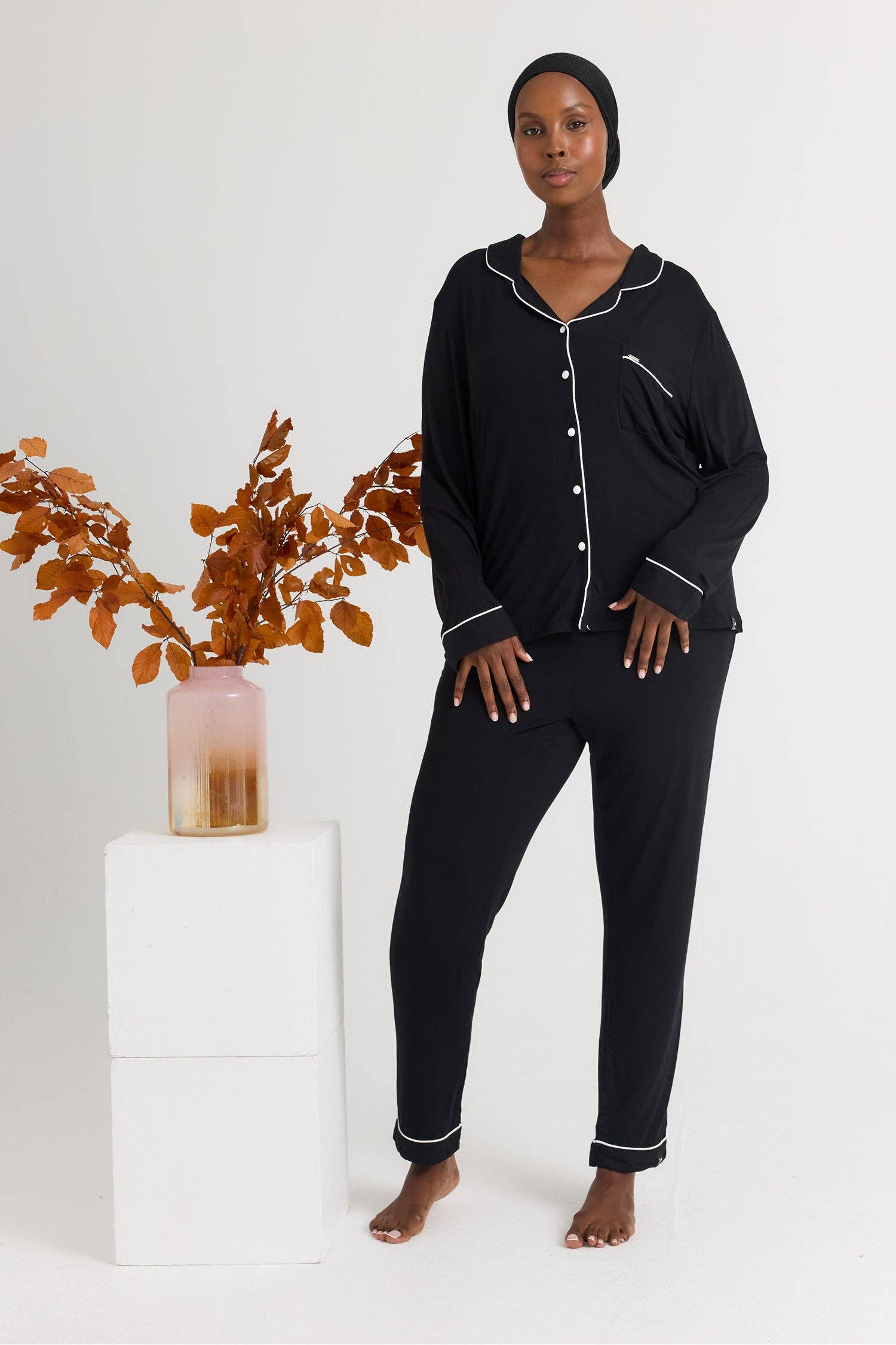 Bamboo Long Pyjama Set in Black for wholesale on Faire6