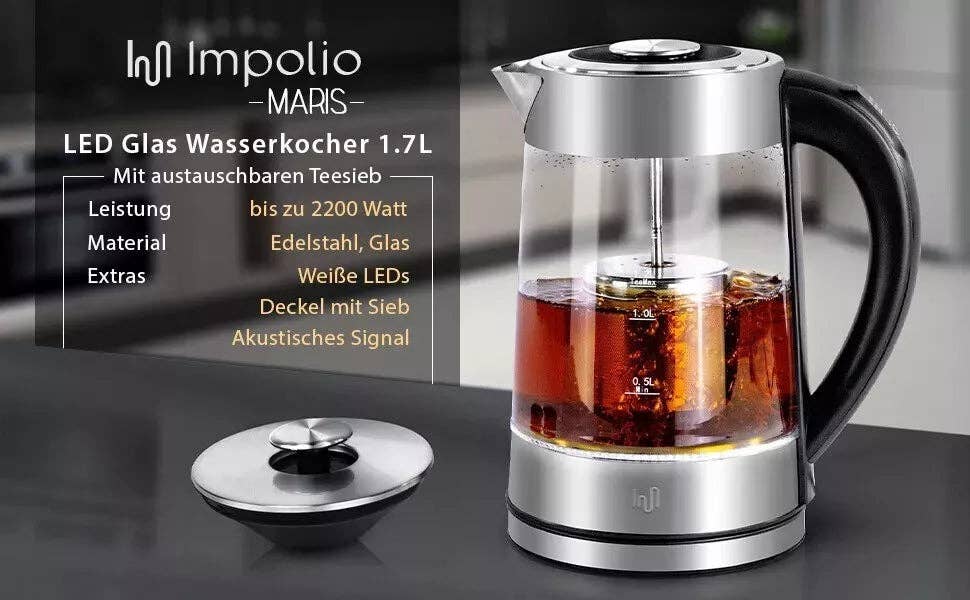 Biomatea - Wholesale Kitchen Appliance - Maris Glass Kettle 1.7L with Removable Tea Strainer Temperature Setting1
