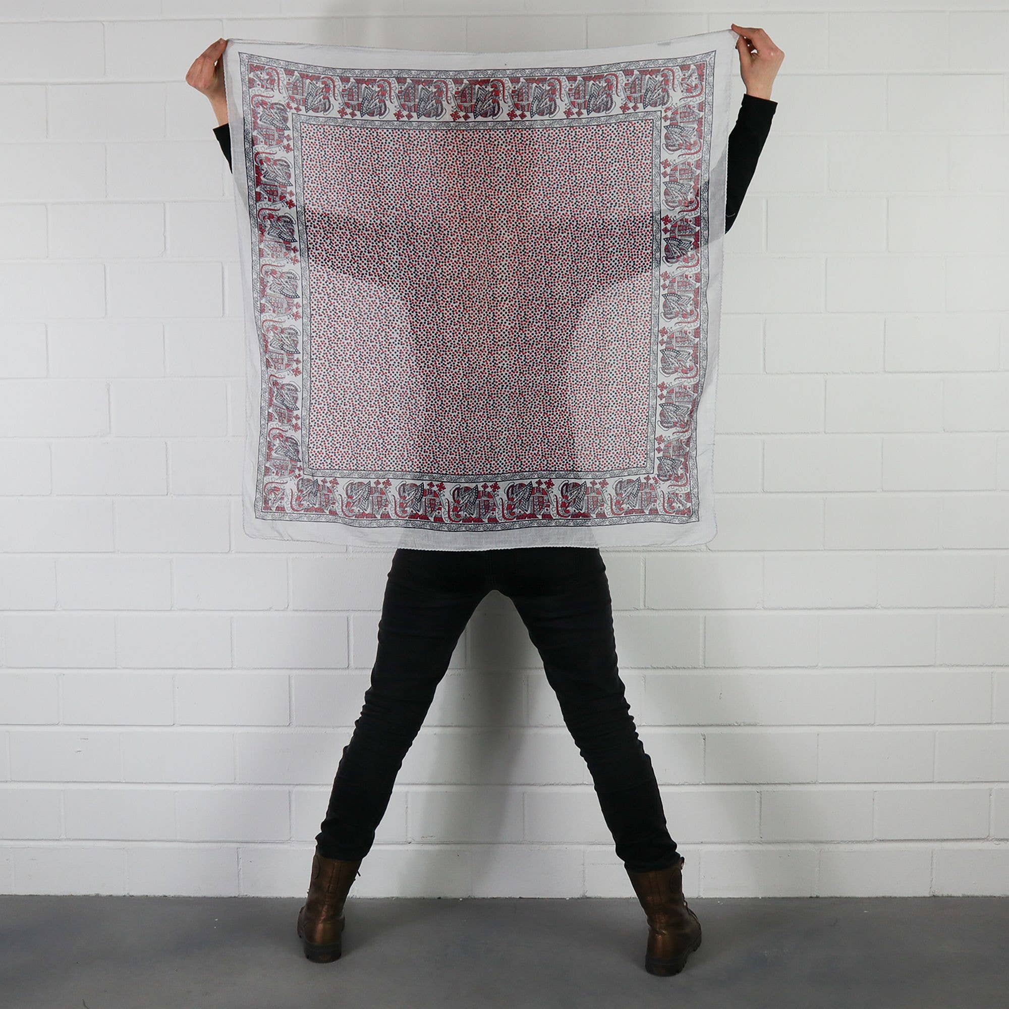 Tribal Trade GmbH – wholesale Halsduk - Unisex – Bomullsduk elefant vit röd-svart fyrkantig duk8