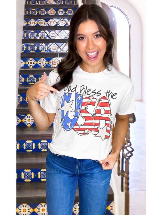 Sugar Stitch - Wholesale Screen Printed T-Shirt - Women's - God Bless the USA T-Shirt