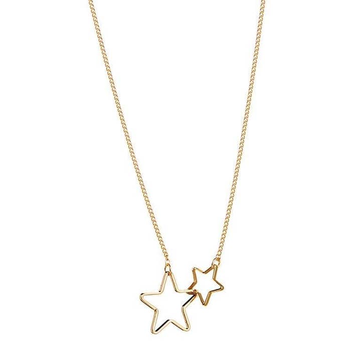 Gold Plated Necklace with Double Star por atacado de Juulry