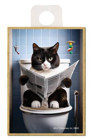 SJT Enterprises, Inc. – wholesale Magnet – Cat (tuxedo) - sitting on the toilet reading a newspaper0