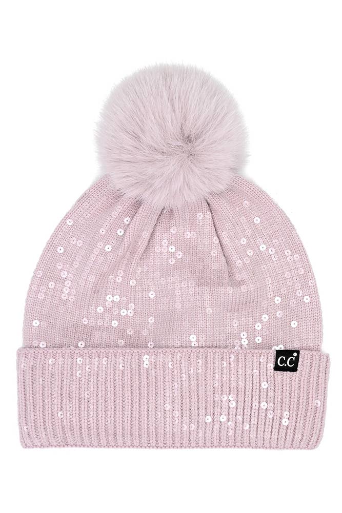 Hana - Wholesale Beanie - Women's - C.C All Over Clear Sequin Pom Beanie3