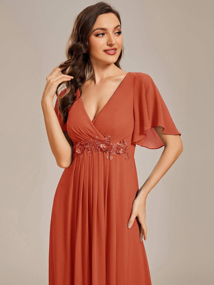 Ever-Pretty - Vente Robe de soirée – femme - Robe de demoiselle d'honneur plissée avec appliques et col en V48