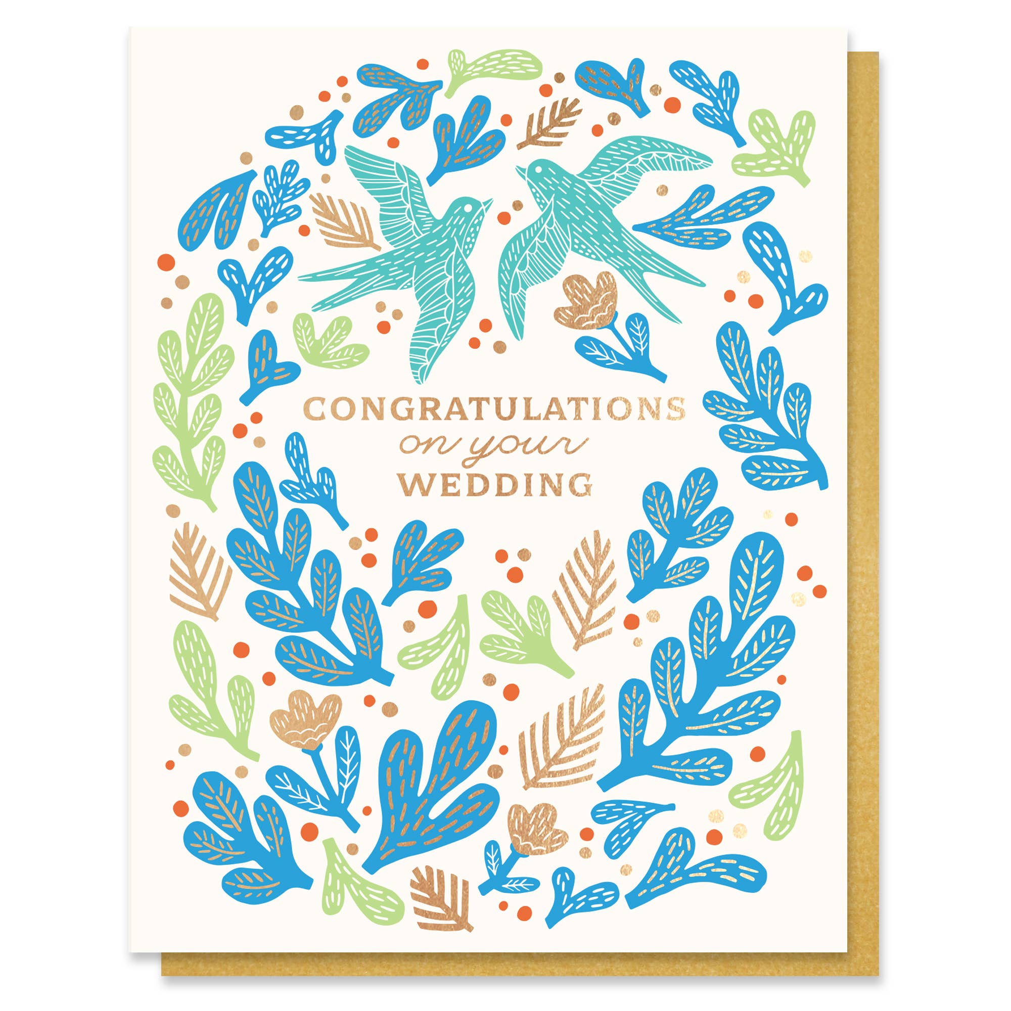 Paper Parasol Press - Wholesale Wedding Card - Bird Wedding Congratulations Card with Gold Foil1