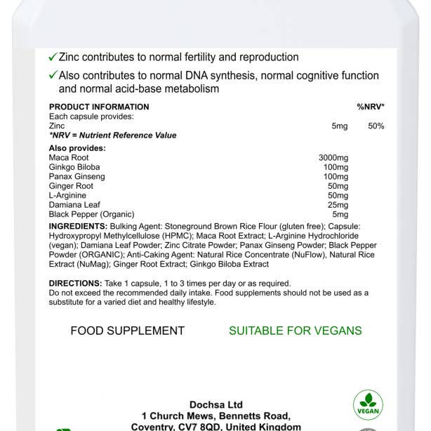 Dochsa Ltd - Wholesale Oral Supplement/Vitamin - Maca & L-Arginine 90 capsules - Balance1