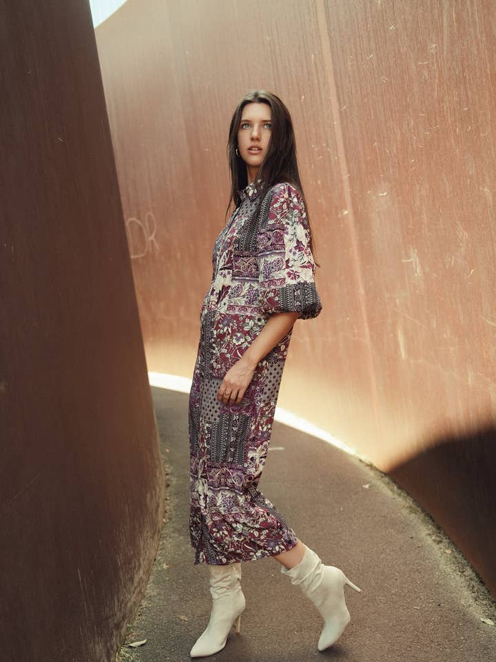 Puff Sleeve Printed Dress for wholesale by Profile NYC