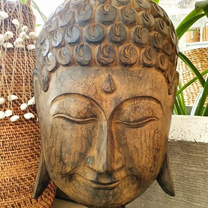 Maison Bedouin – wholesale Skulptur – Stort trä Buddha Head Brun på ett stativ