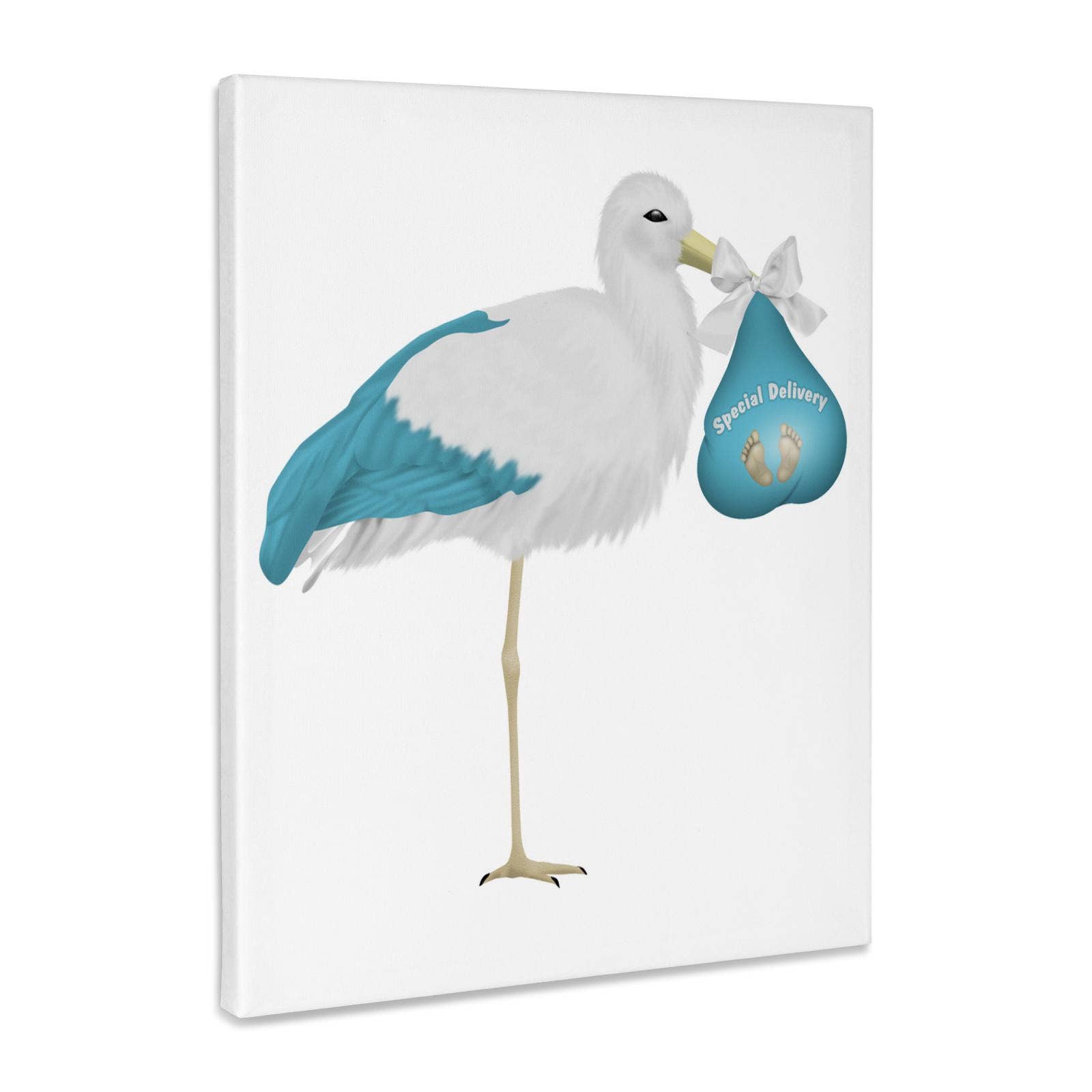 3dRose - Wholesale Art Print - 3dRose, Cute Blue and White Stork Carrying A Baby Illustration, Museum Grade Canvas Wrap0