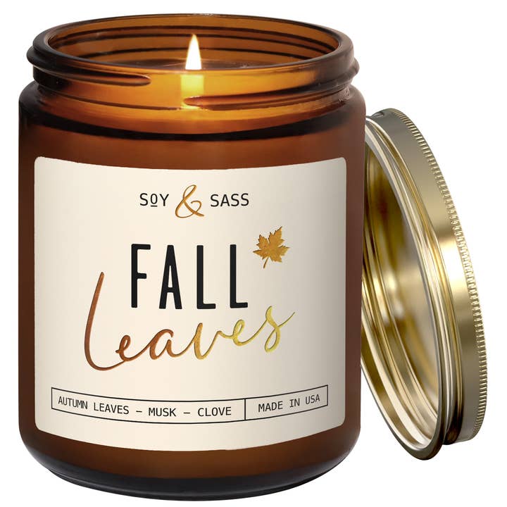Soy and Sass - Vendita all'ingrosso Candela in vasetto - Candela Fall Leaves Soy 9oz - Candele autunnali fatte a mano negli Stati Uniti