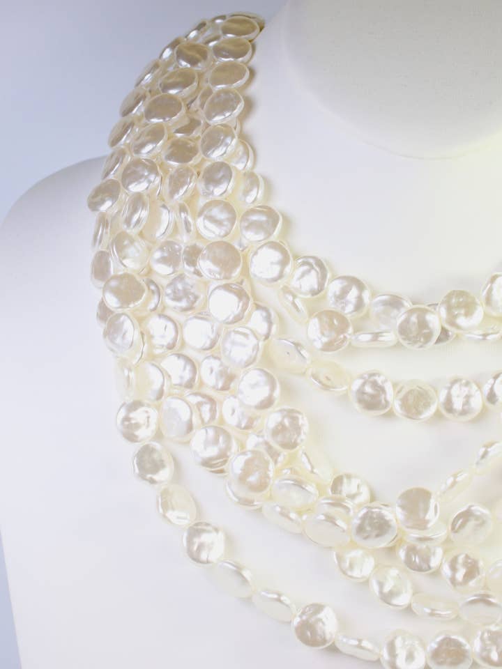 Hancock Multi Layered Pearl Necklace Cream for wholesale by Caroline Hill