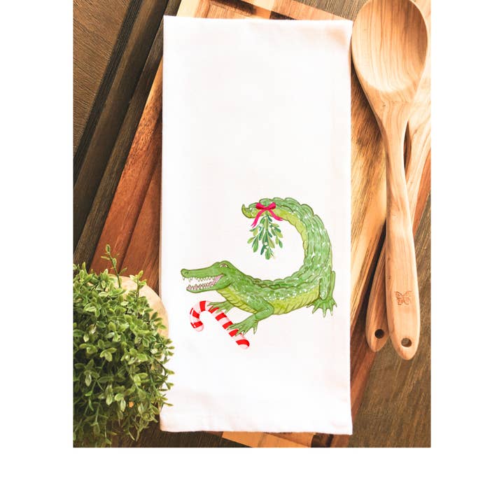 Mistletoe Christmas Alligator Tea Towel - Hand Towel for wholesale by Rouge 225