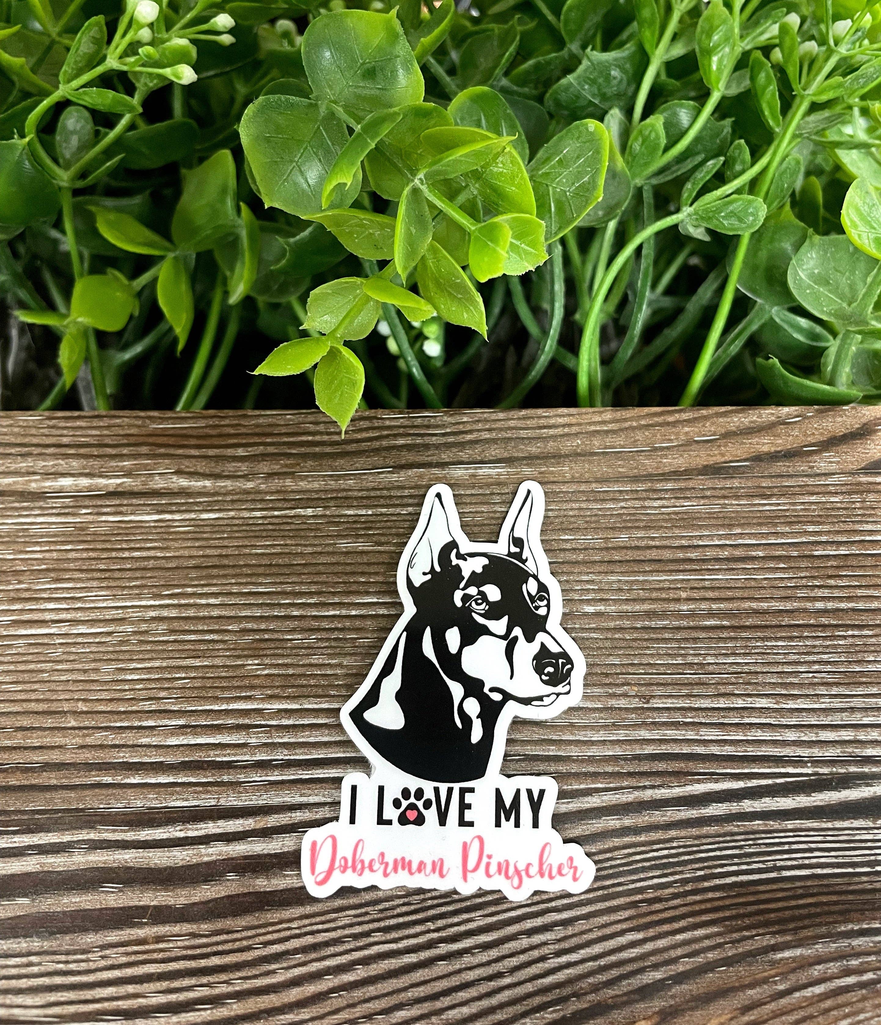 Handmade by Marlayna – Adesivo por atacado – Adoro o meu autocolante de Doberman Pinscher, Raça de Cão | Autocolante ou Íman2