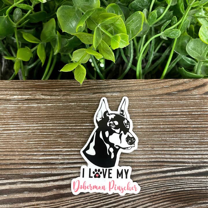 Handmade by Marlayna – Adesivo por atacado – Adoro o meu autocolante de Doberman Pinscher, Raça de Cão | Autocolante ou Íman2