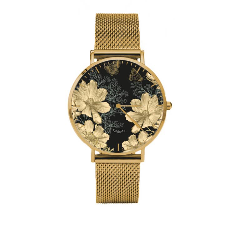 GLOBALSHOP SRL - Wholesale Wrist Watch - Women's - Gracia P watch - Watch - Gold flowers