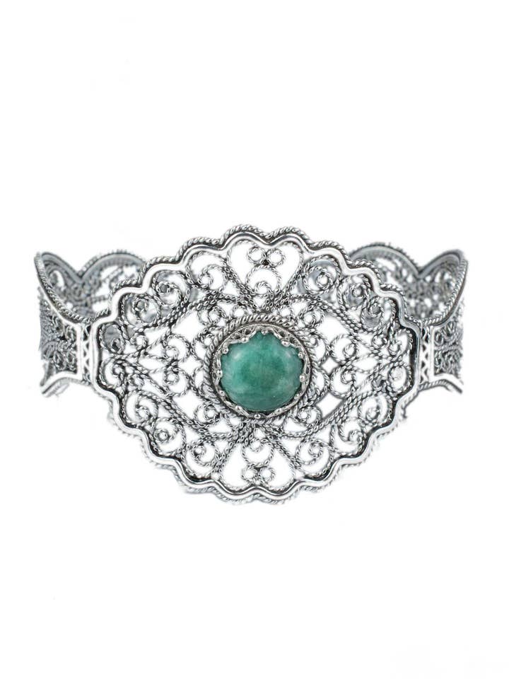 Brazalete de mujer de plata de ley con gema de amazonita artística para venta al por mayor de Filigranist Jewelry