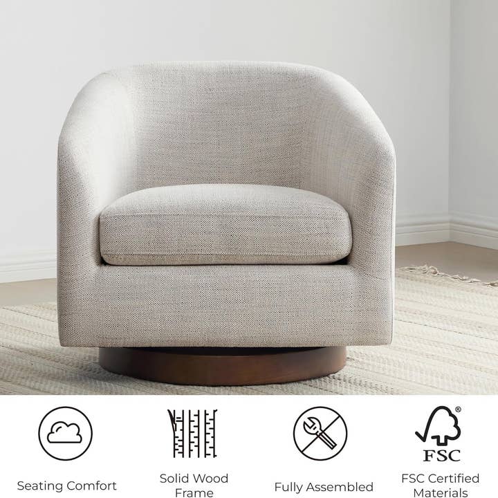 Ivory Swivel Barrel Chair With Plush Foam Back Cushion for wholesale on Faire4