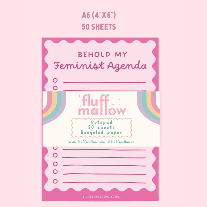 Fluffmallow (Custom duties for USA are pre-paid by us) - Wholesale Notepad - A6 Feminist Agenda Notepad (4"x6")1