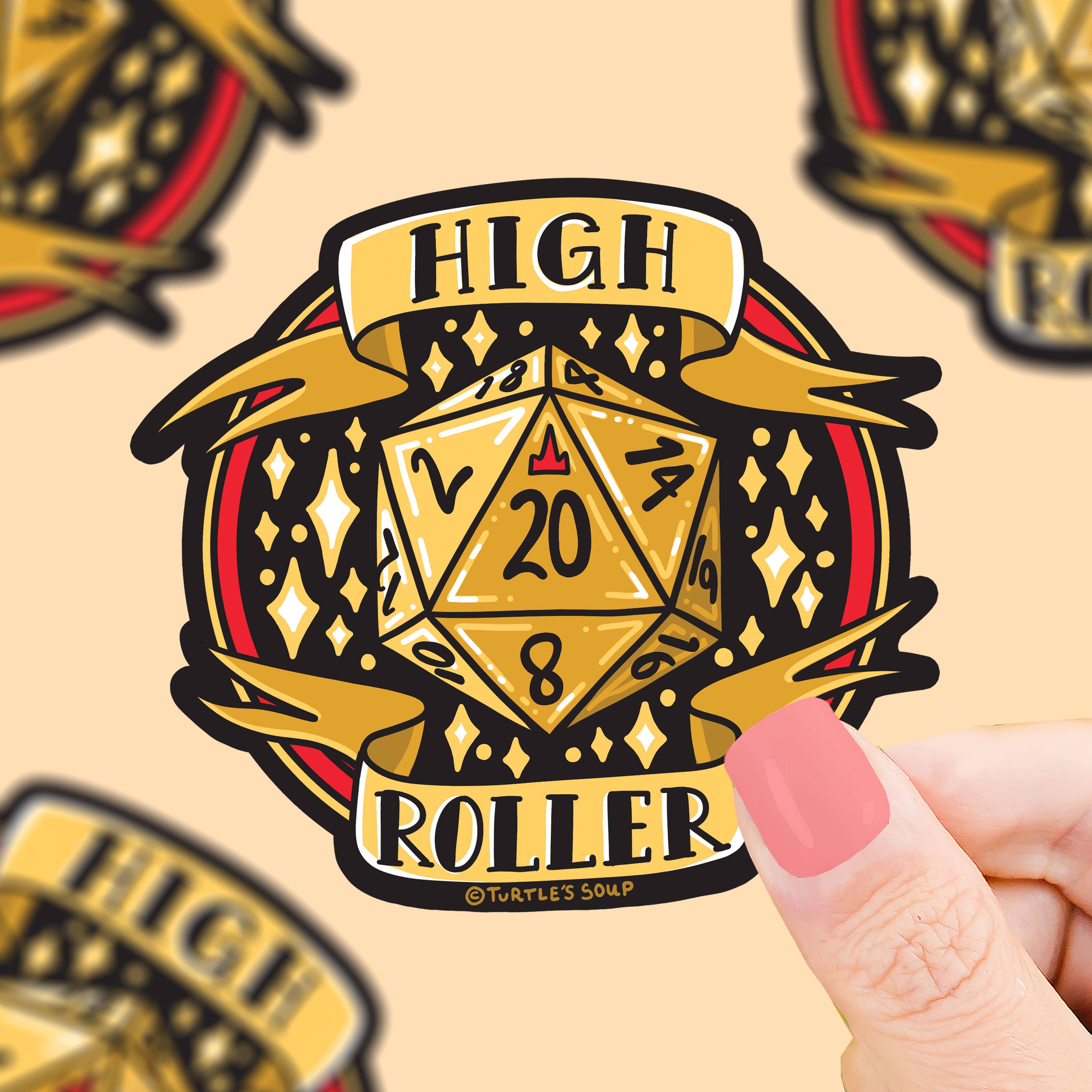 Turtle's Soup - Wholesale Sticker - High Roller Dice D20 polyedron vinylsticker