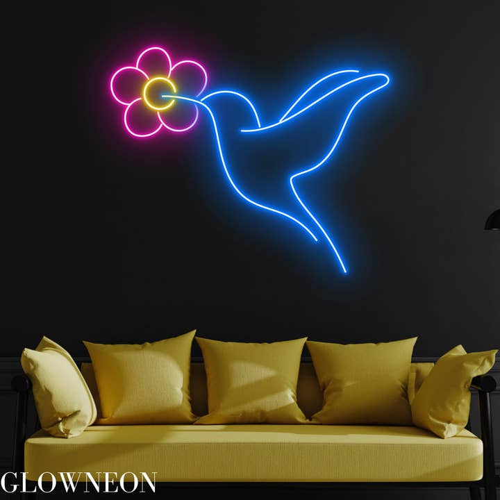 Hummingbird Flower Neon Sign, Hummingbird Lover Wall Led Art for wholesale by Glow Neon
