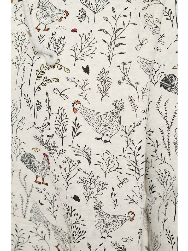 SM WARDROBE - Wholesale Hoodie - Women's - ROOSTER FLORAL PRINT ZIP HOODIE