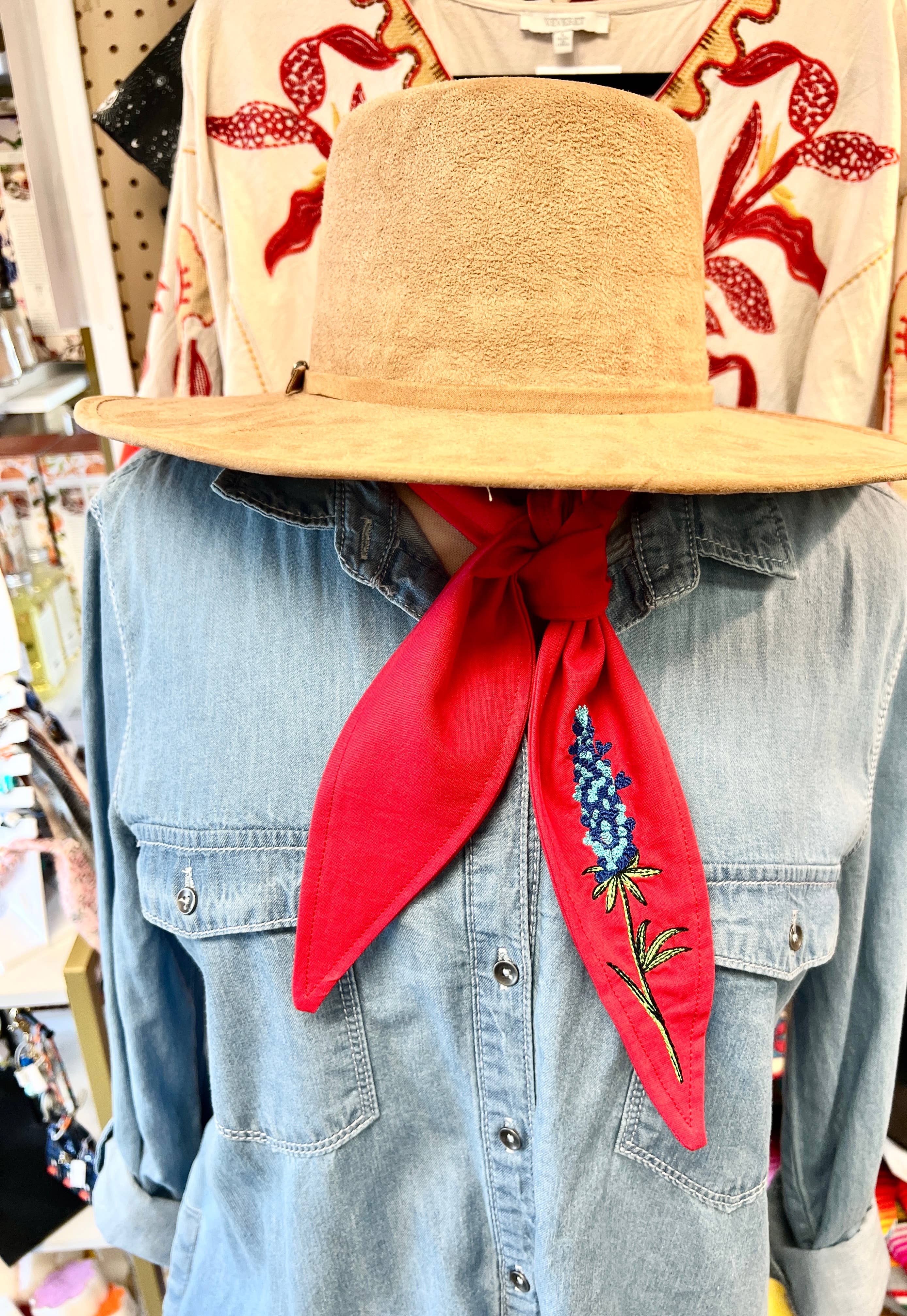 The Funky Soul - Wholesale Scarf - Women's - Bluebonnet Embroidered Ascot Scarf3